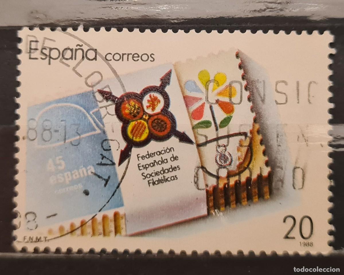 Francobolli: Sello usado de Espa&ntilde;a 1988: XXV aniversario de la Federaci&oacute;n de Sociedades filat&eacute;licas espa&ntilde;olas