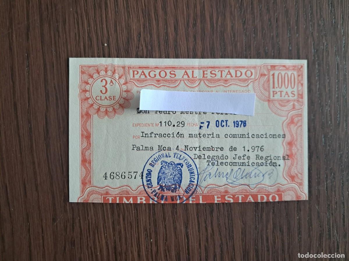Sellos: timbre, pagos al estado, 3&ordf; clase 1000 pesetas, a&ntilde;o 1976. infracci&oacute;n materia comunicaciones.