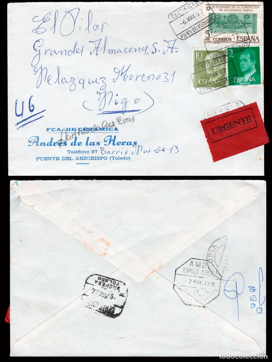 Sellos: Toledo - Edi o 1163+2346+2324 - Sobre Mat &rdquo;Certificdo 6/5/77 - Puente del Arzobispo&rdquo; urgente +