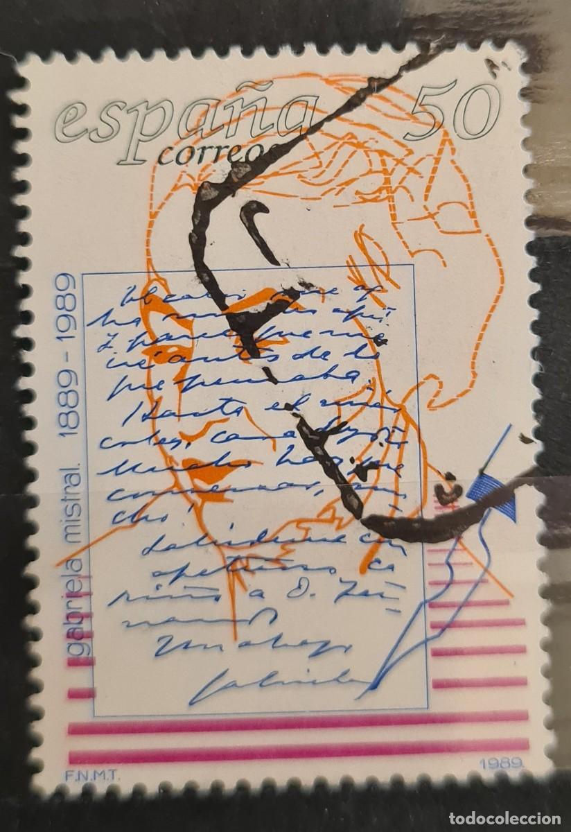 Francobolli: Sello usado de Espa&ntilde;a 1989: Centenario del nacimiento de la escribana y poeta chilena Lucia Goday