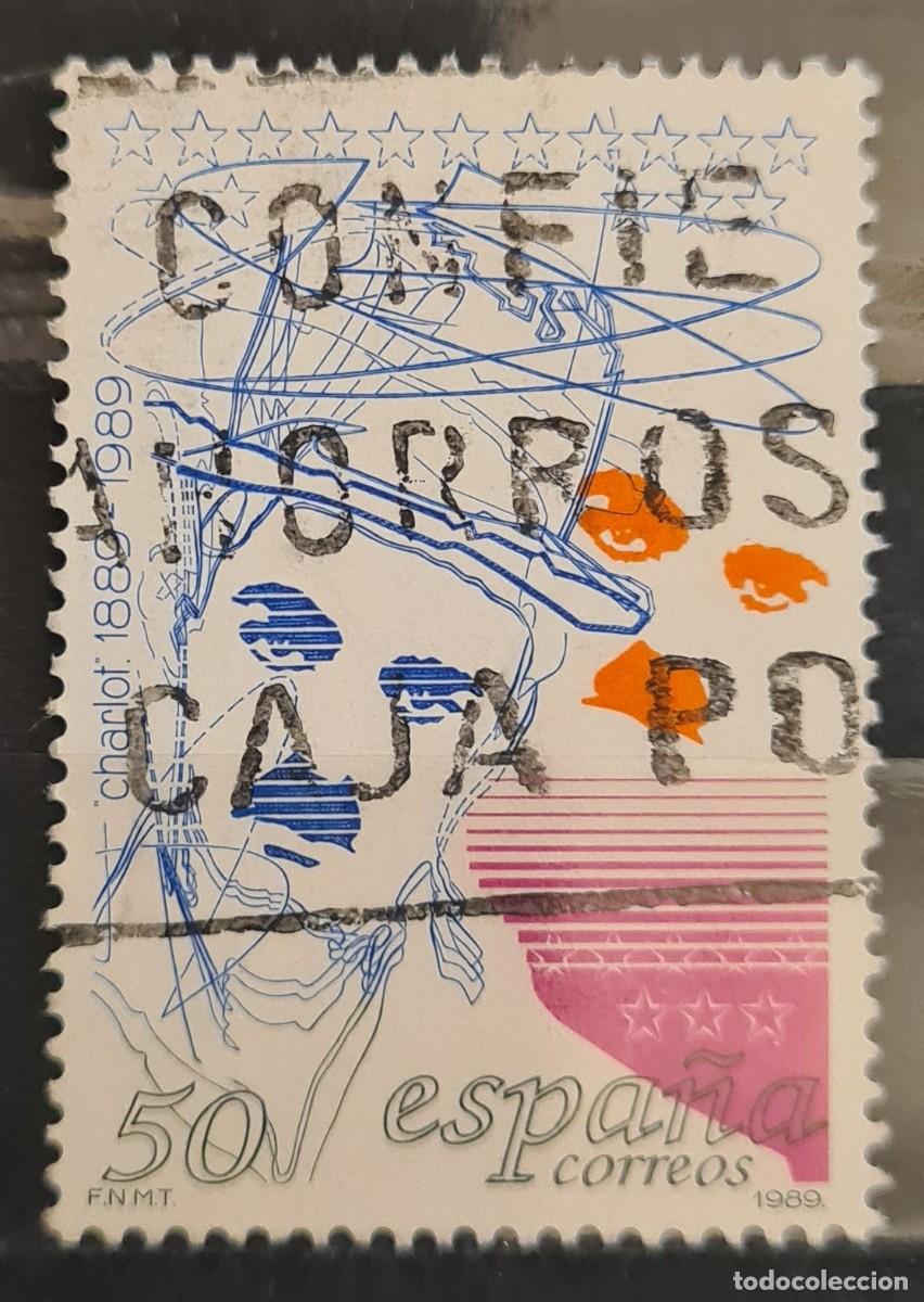 Francobolli: Sello usado de Espa&ntilde;a 1989: Centenario del nacimiento de Charlie Chaplin