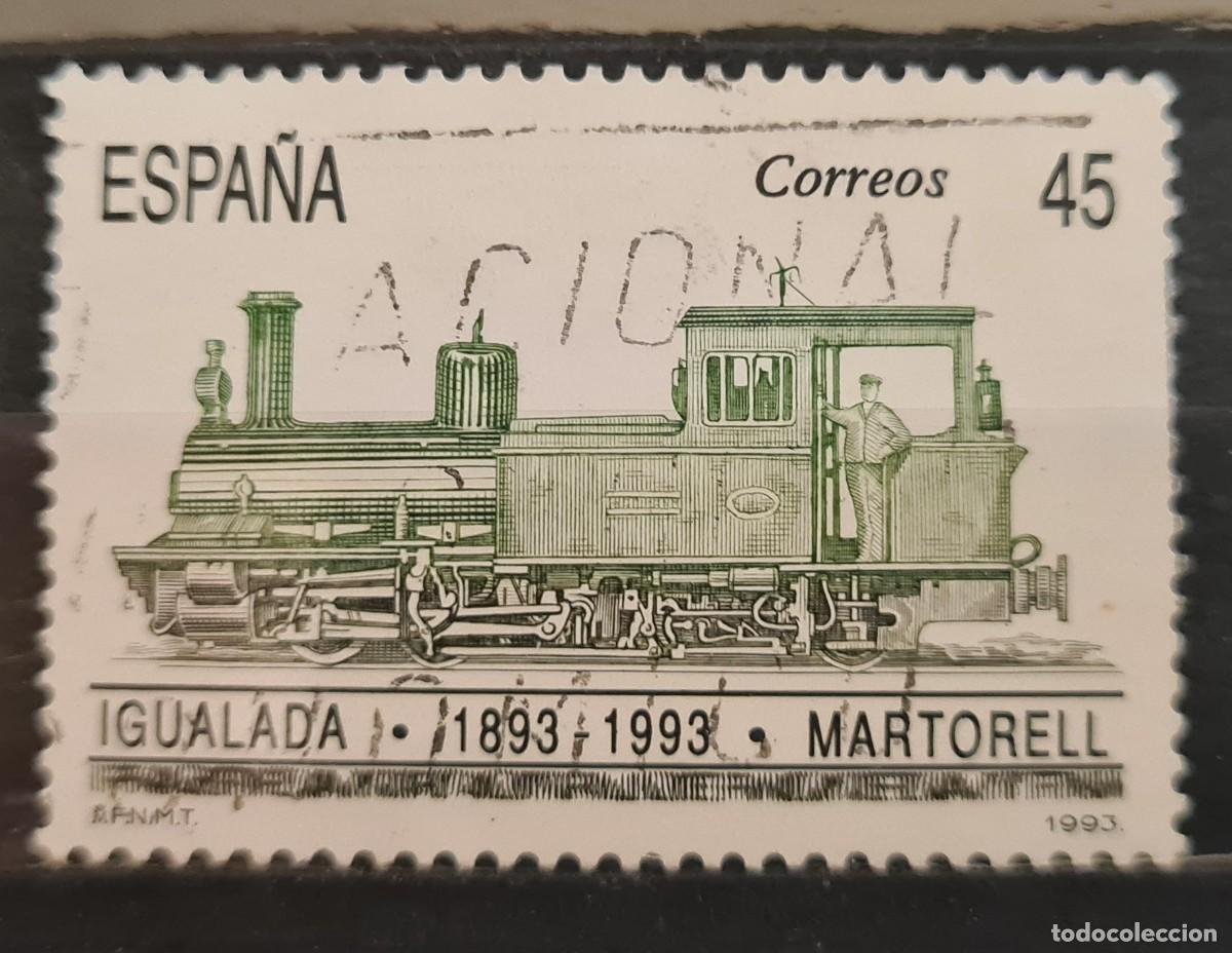 Stamps: Sello usado de Espa&ntilde;a 1993: Centenario de la linea ferroviaria Igualada-Martorell