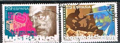 Sellos: Edifil 3277/8, cine espa&ntilde;ol: Luis Bu&ntilde;uel y Segundo de Chom&oacute;n, usado, serie completa