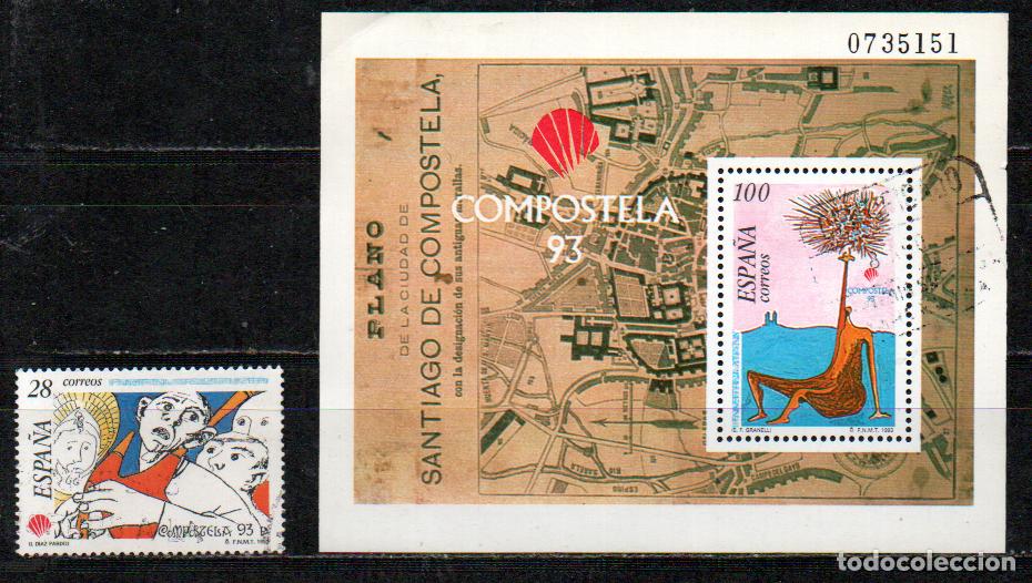 Sellos: EDIFIL N&ordm; 3256/8, COMPOSTELA'93, USADO, SERIE COMPLETA CON LA HOJA BLOQUE USADA