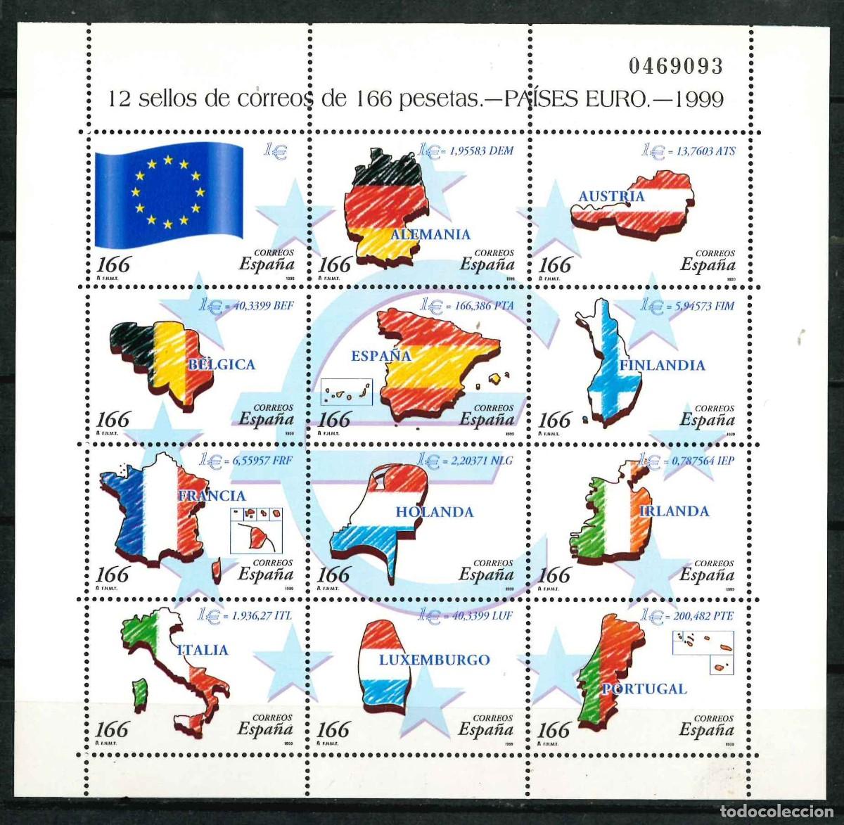 Sellos: Espa&ntilde;a 1999. Minipliego 63. Pa&iacute;ses del Euro. Edifil 3632/43** MNH- R86