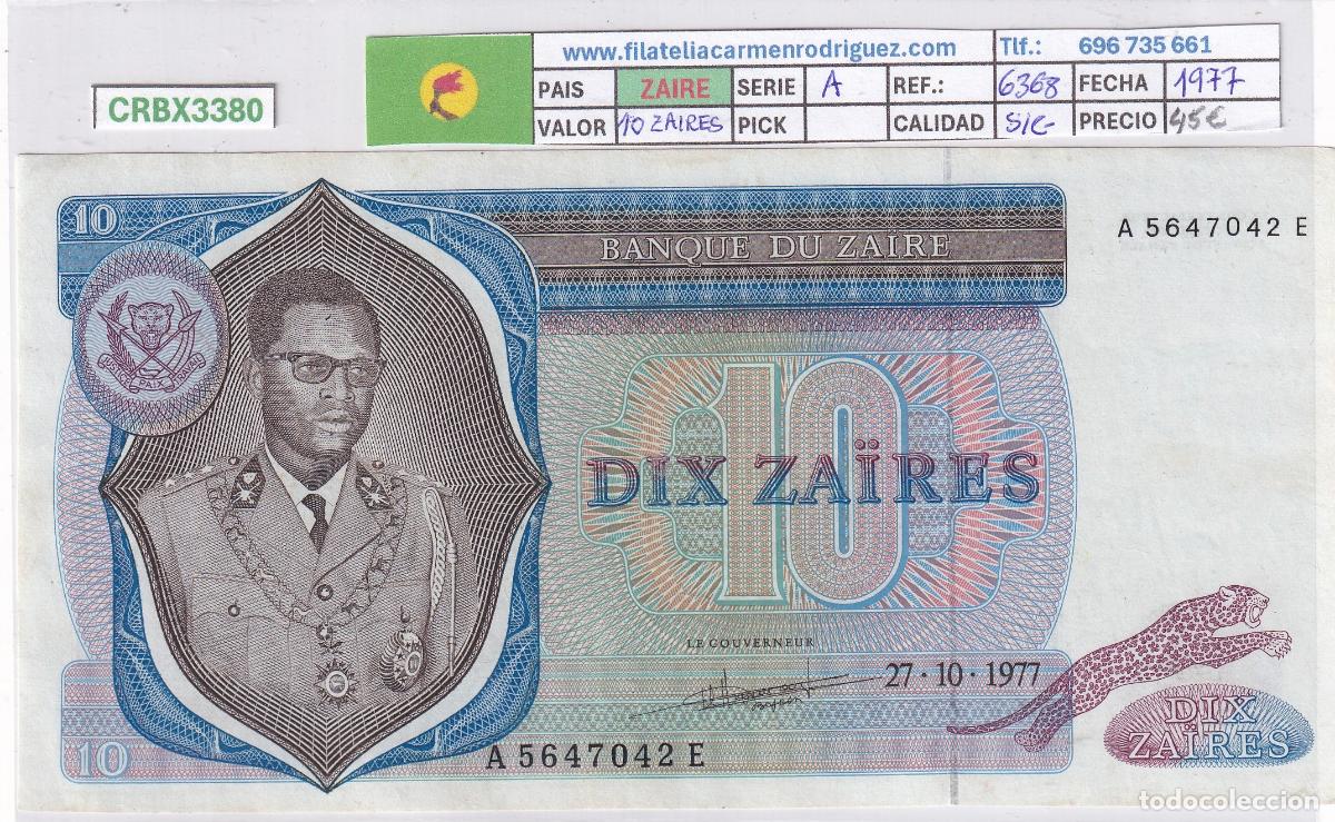 Sellos: CRBX3380 BILLETE ZAIRE 10 ZAIRES SERIE A 1977 S/C-