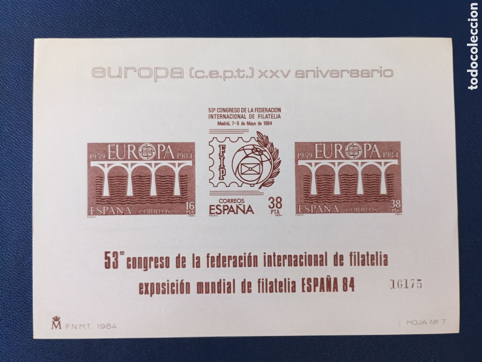 Selos: PRUEBA LUJO ESPA&Ntilde;A 1984 N&Uacute;MERO 7 HOJITA SIN DENTAR EXPOFIL ESPA&Ntilde;A 84 53 CONGRESO FIP