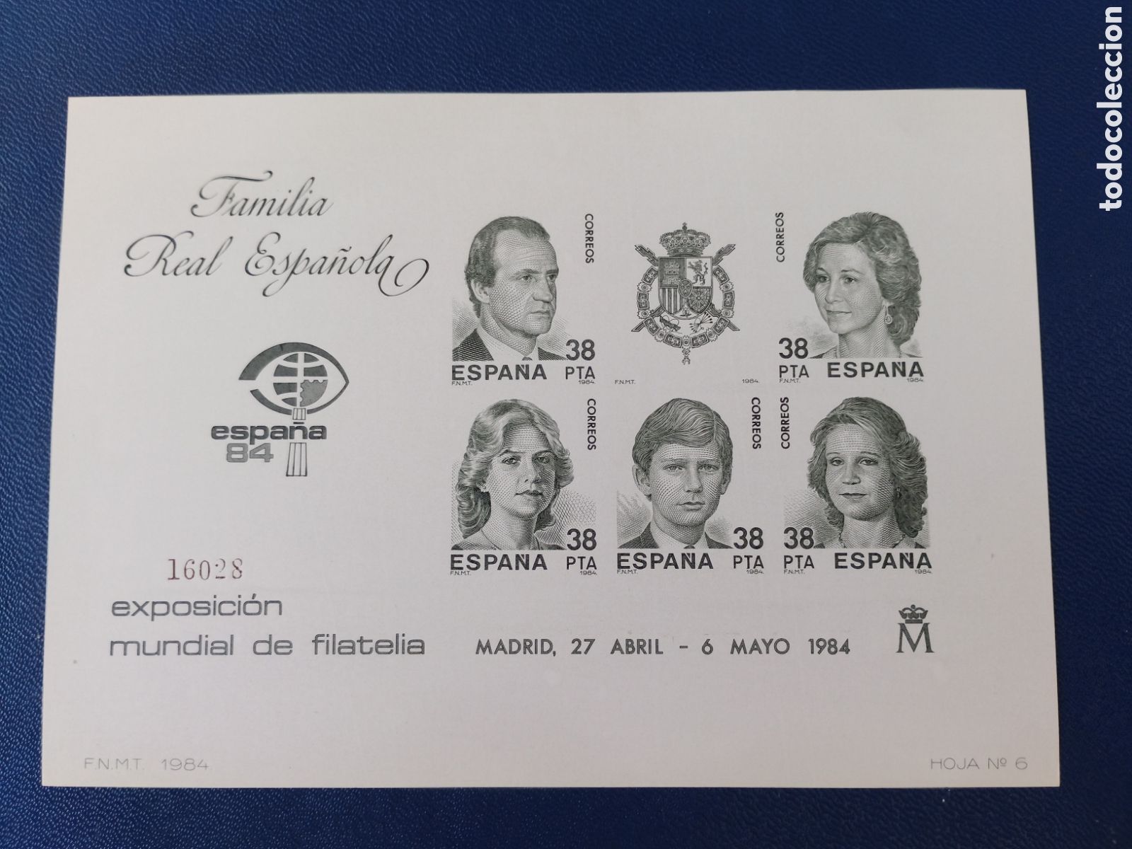Selos: PRUEBAS DE LUJO ESPA&Ntilde;A 1984 NUM. 6 HOJITA SIN DENTAR EXPOFIL ESPA&Ntilde;A 84. FAMILIA REAL ESPA&Ntilde;