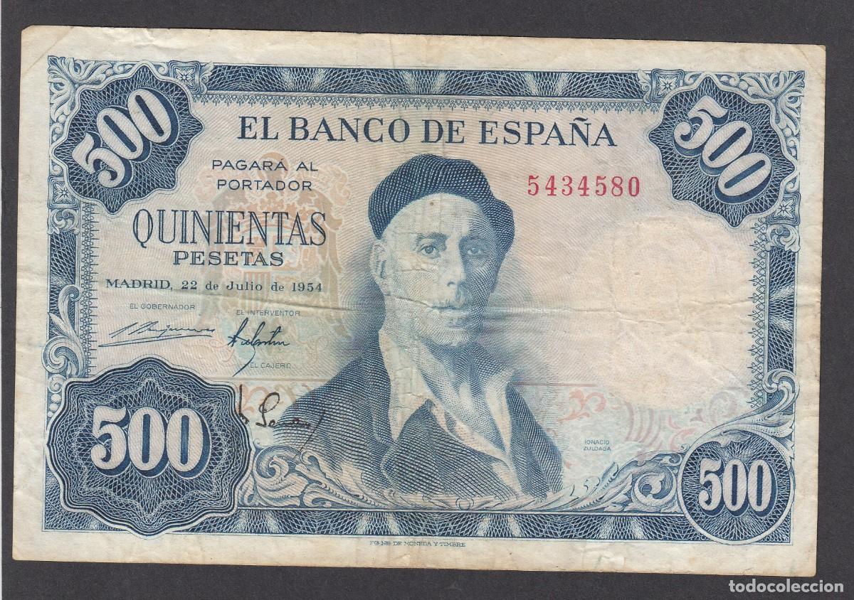 Sellos: BILLETE BANCO DE ESPA&Ntilde;A --500 PESETAS 1954 - ZULOAGA ----SIN SERIE -----