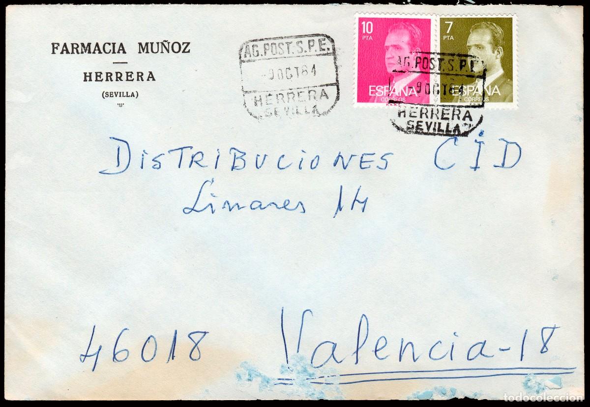 Sellos: Sevilla - Edi o 2348+2394 - Sobre Mat &rdquo;Ag. Post. S.P.E. 9/Oct./84 - Herrera&rdquo;