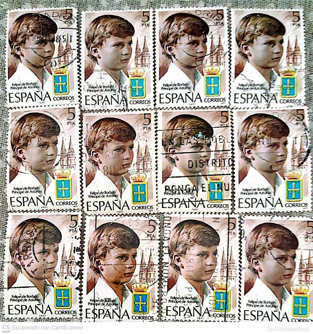 Sellos: Espa&ntilde;a. 2449 Felipe de Borb&oacute;n, Pr&iacute;ncipe de Asturias. 1977. 12 Sellos usados. Ref. h21. Numeraci&oacute;n Ed