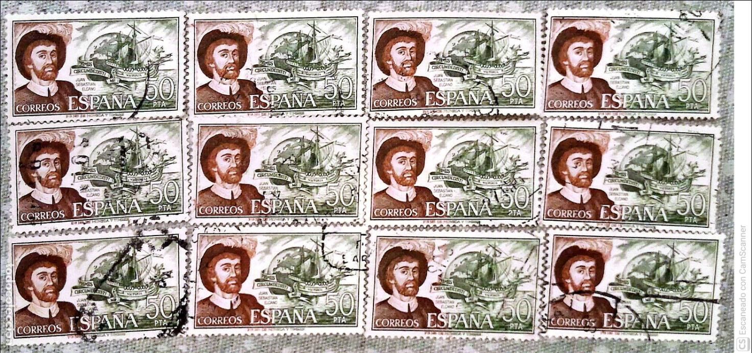 Sellos: Espa&ntilde;a. 2310 Juan Sebasti&aacute;n Elcano. 1976. 12 Sellos usados. Ref. h23. Numeraci&oacute;n Edifil.