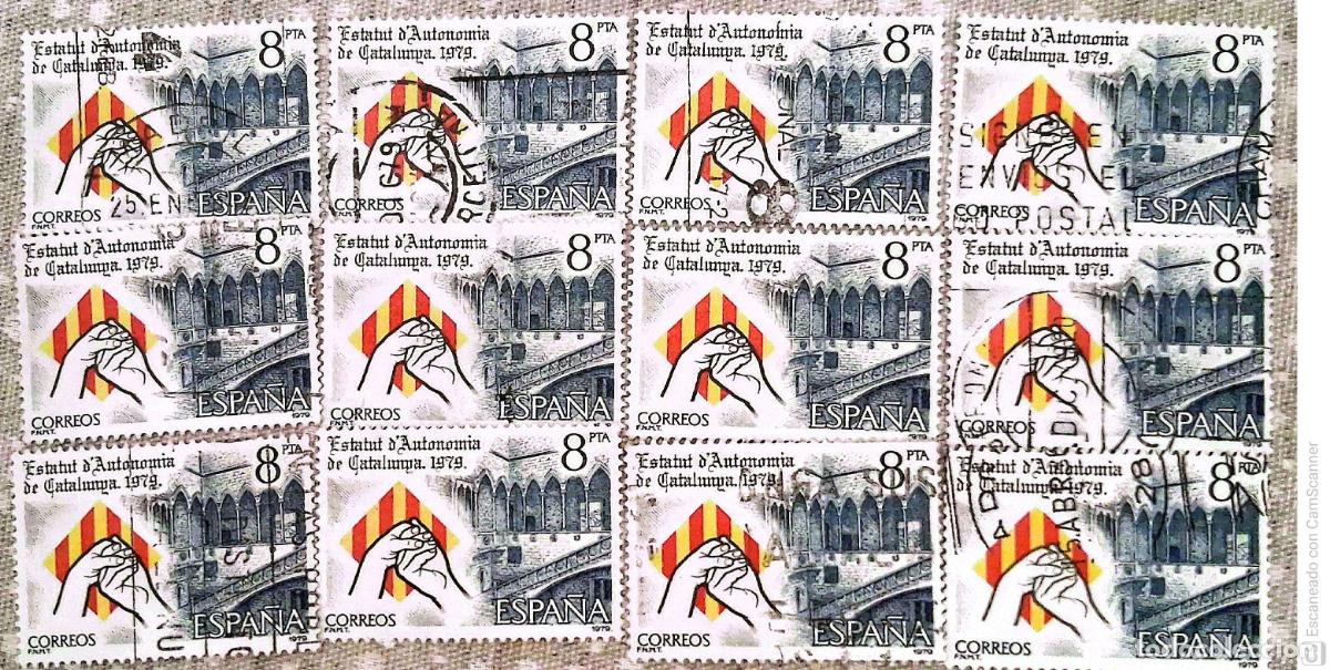 Sellos: Espa&ntilde;a. 2546 Estatuto de Catalu&ntilde;a. 1979. 12 Sellos usados. Ref. h24. Numeraci&oacute;n Edifil.