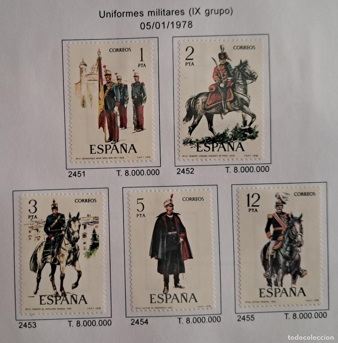 Sellos: serie completa de sellos de Espa&ntilde;a usados, uniformes militares, IX grupo, edifil 2451-2455, a&ntilde;o 1978