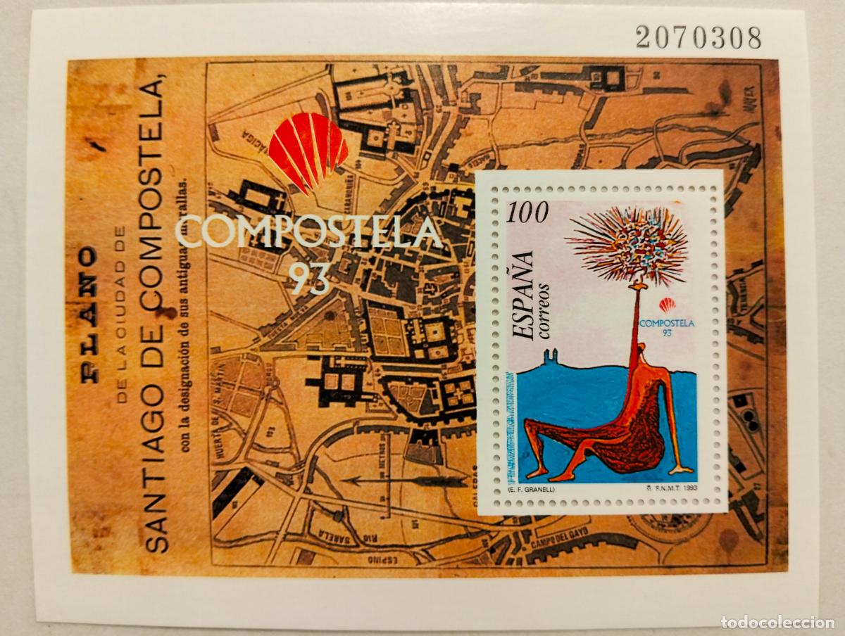 Sellos: HOJA BLOQUE, PLANO DE LA CIUDAD DE SANTIAGO DE COMPOSTELA, A&Ntilde;O 1993