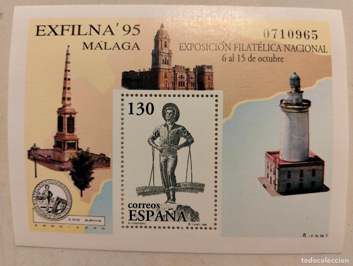 Sellos: HOJA BLOQUE, EXPOSICION FILATELICA NACIONAL, EXFILNA 1995, MALAGA