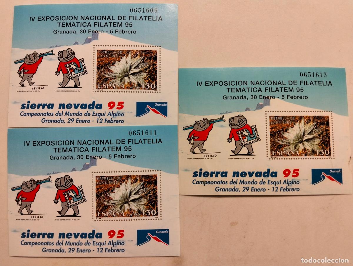Sellos: 3 HOJAS BLOQUE, IV EXPOSICION DE FILATELIA TEMATICA, FILATEM 95, SIRRA NEVADA