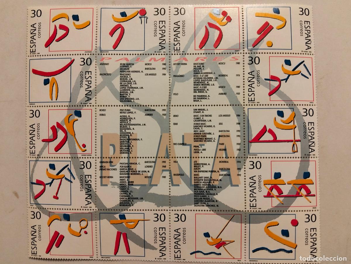 Sellos: HOJA BLOQUE, DEPORTES OLIMPICOS DE PLATA, JUEGOS OLIMPICOS DE BARCELONA, A&Ntilde;O 1995