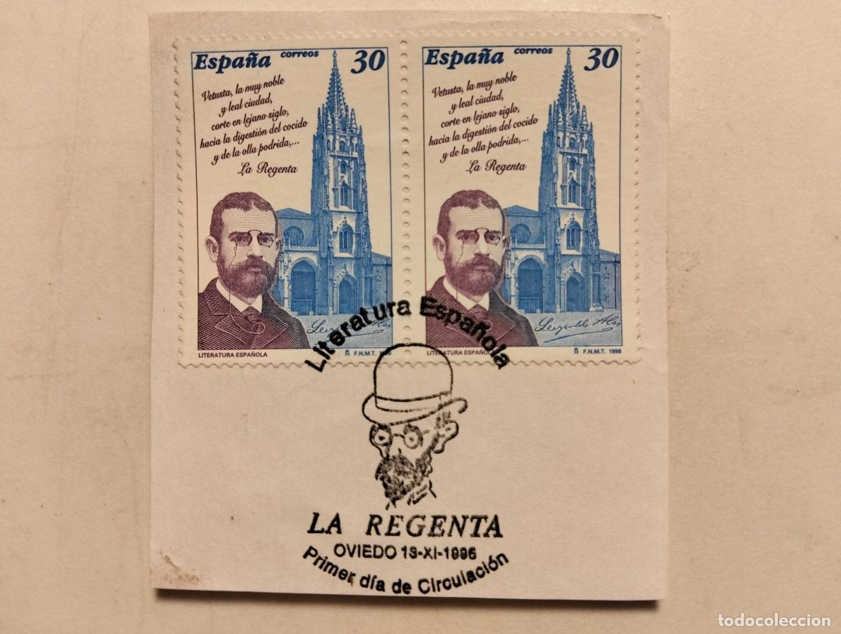Sellos: BLOQUE 2 SELLOS, DE LA SERIE LITERATURA ESPA&Ntilde;OLA, LA REGENTA, PRIMER DIA DE CIRCULACION 1996