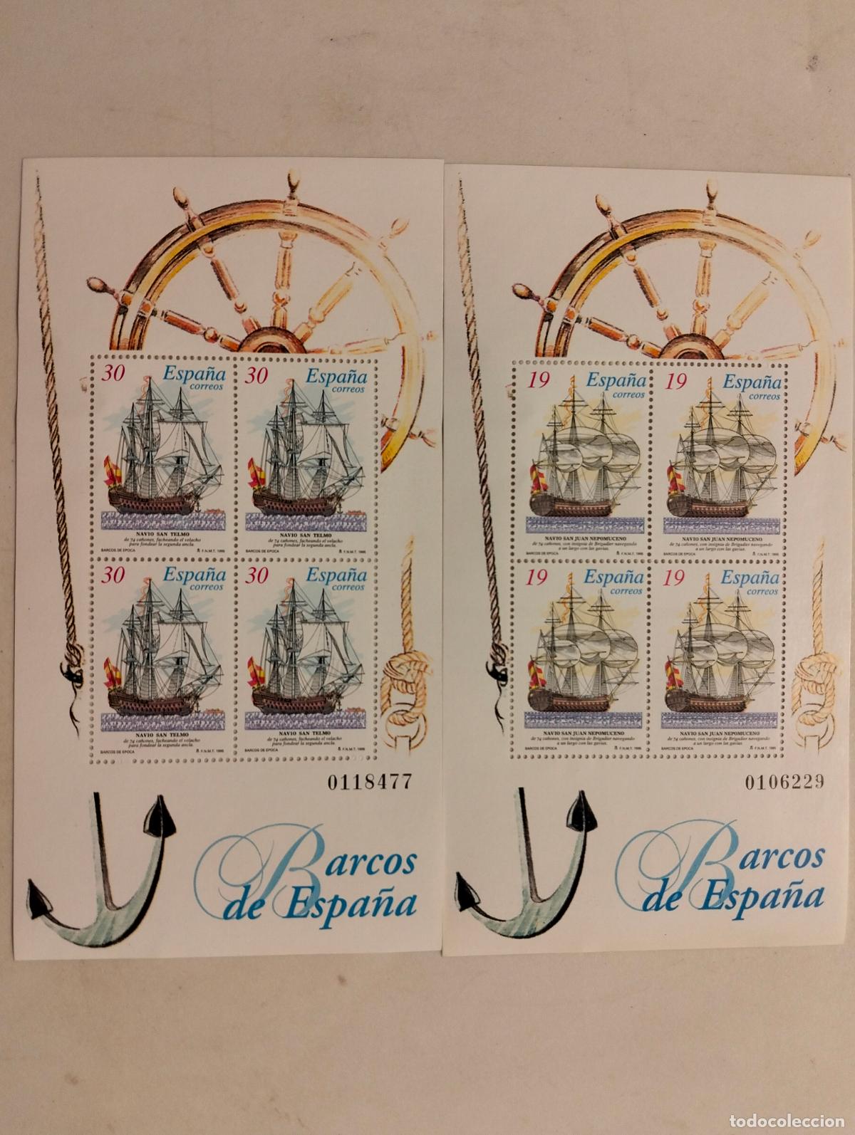 Sellos: 2 HOJAS BLOQUE, BARCOS DE ESPA&Ntilde;A, NAVIO SAN TELMO, A&Ntilde;O 1995