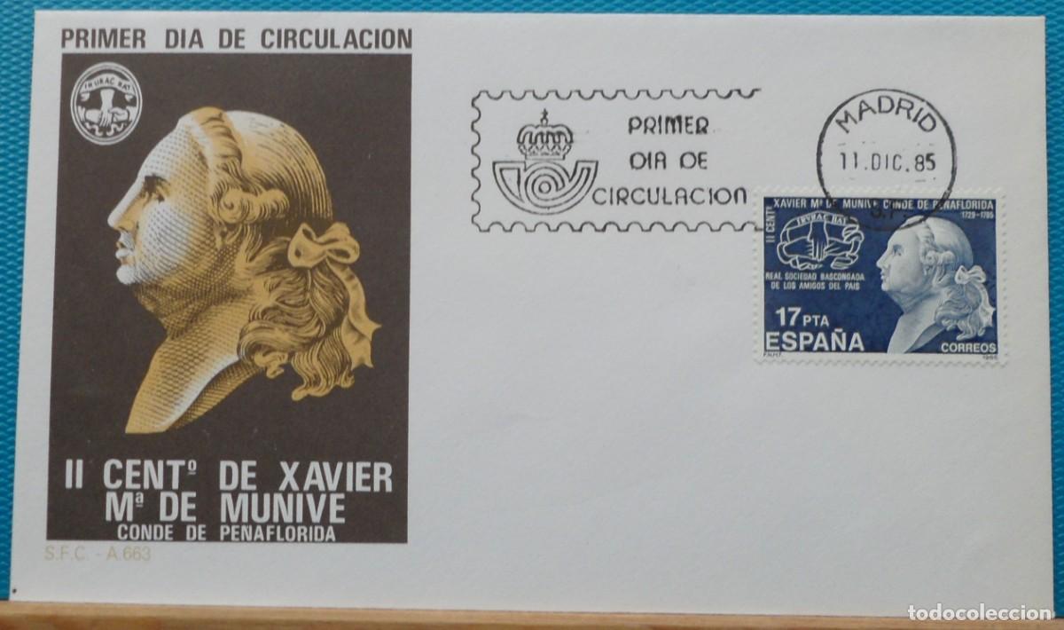 Sellos: 1985-ESPA&Ntilde;A-SPD-VER FOTO-N&ordm;2824-II CENTENARIO DE XAVIER MARIA DE MUNIVE,CONDE DE PE&Ntilde;AFLORIDA