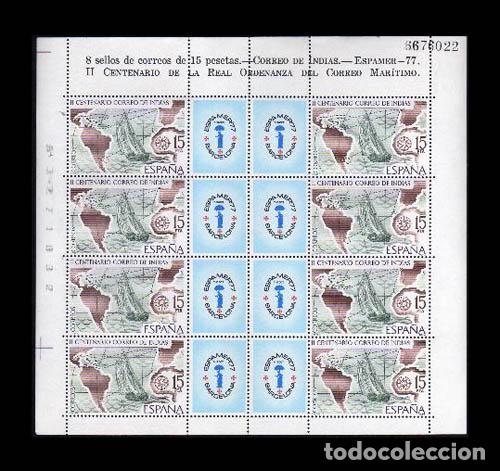 Timbres: Edifil 2438 nuevo sin charnela MNH ** 1977 Minipliego de 8 sellos. HB. Correo de Indias. ESPAMER 77