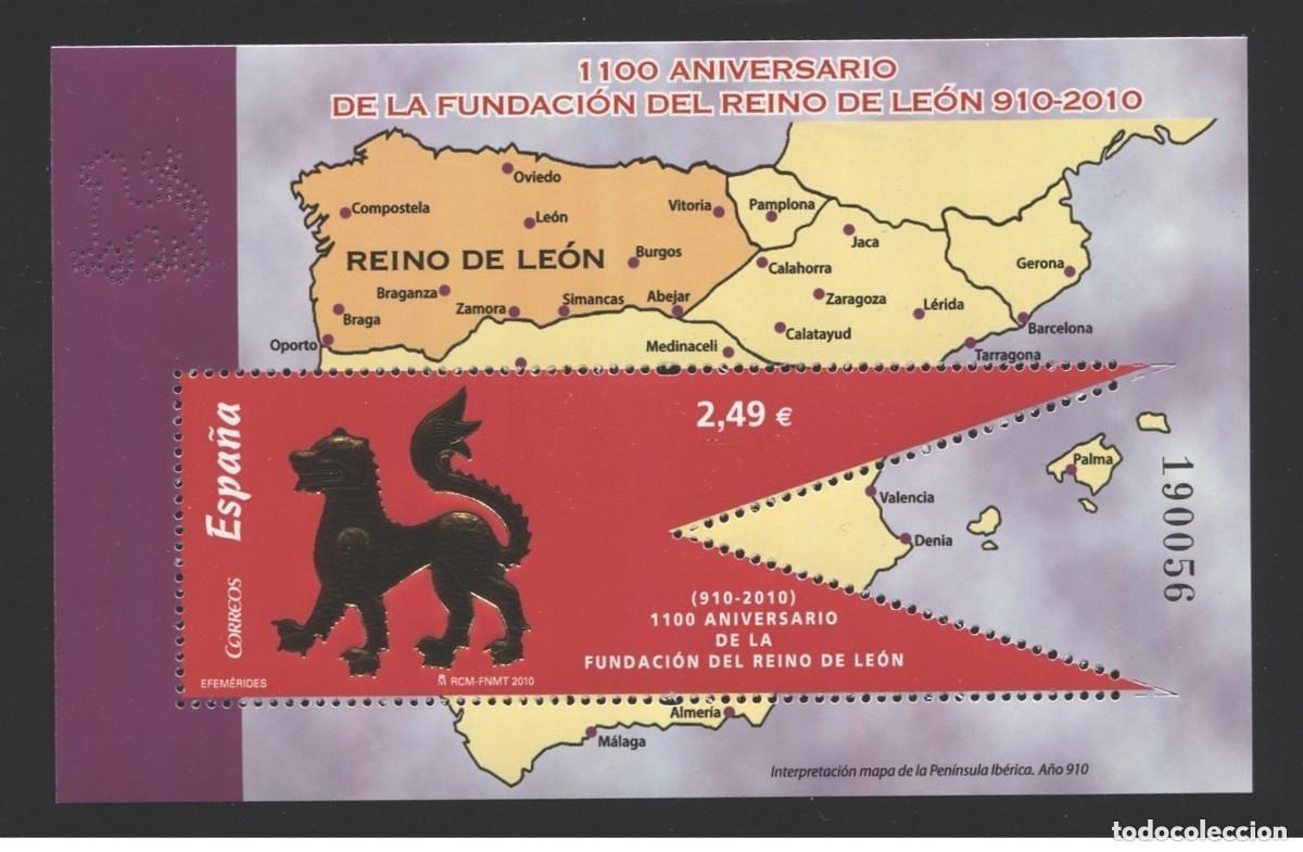 Sellos: Spain 2010 - 1100 Aniv. fundaci&oacute;n Reino de Le&oacute;n miniature sheet mnh**