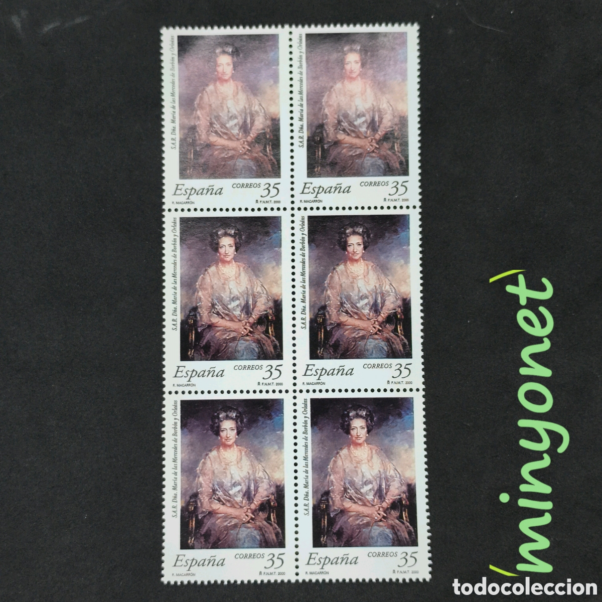 Sellos: Bloque 6 sellos 3706 de 2000 - S.A.R. D&ntilde;a. Mar&iacute;a de las Mercedes de Borb&oacute;n
