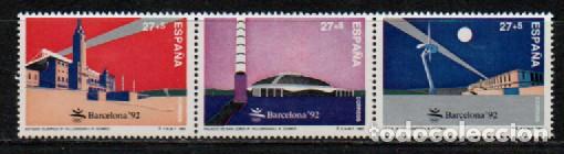 Sellos: EDIFIL N&ordm; 3215/7, JUEGOS OLIMPICOS BARCELONA 1992, ESTADIOS, NUEVO ** EN TIRA, SERIE COMPLETA