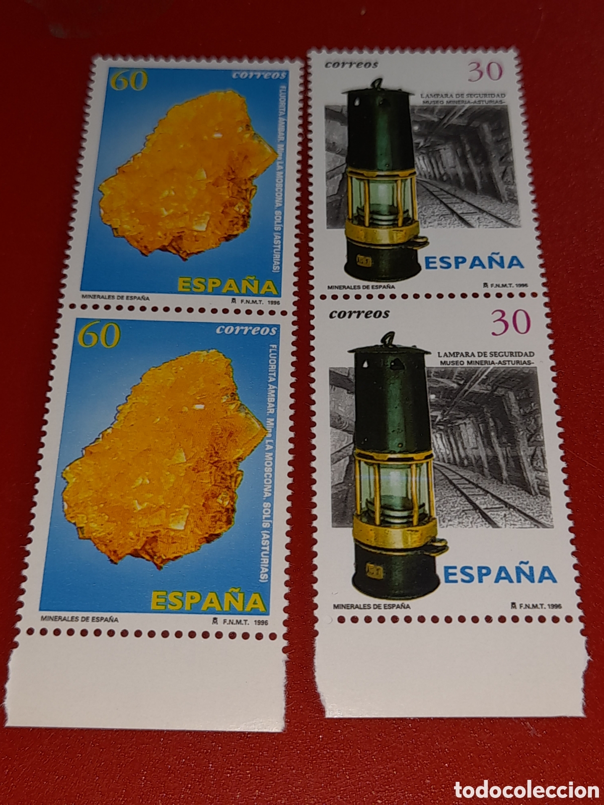 Sellos: Sello Espa&ntilde;a nuevo 1996. Minerales. Mina. L&aacute;mpara. Fluorita. Rocas. Geolog&iacute;a. Museo.