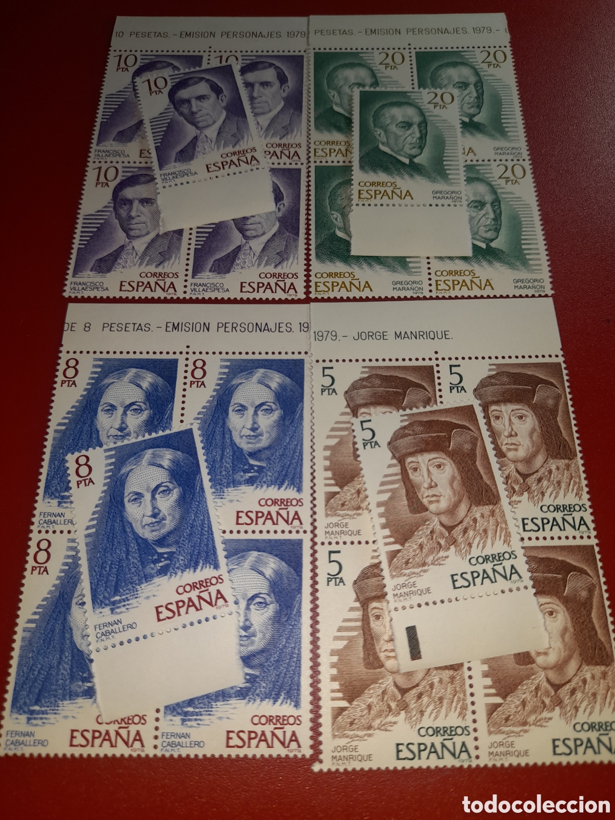 Sellos: Sello Espa&ntilde;a nuevo 1979. Personajes. Dramaturgo. Escritores. Poetas. Fern&aacute;n Caballero. Manrique. Mar