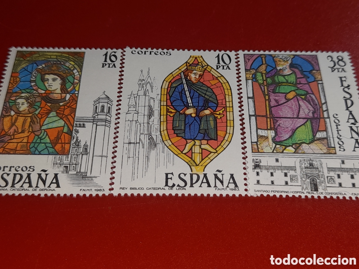 Sellos: Sello Espa&ntilde;a nuevo 1983. Vidrieras art&iacute;sticas. Arte. Artesania. Religi&oacute;n. Reyes. Catedral Le&oacute;n. Basi