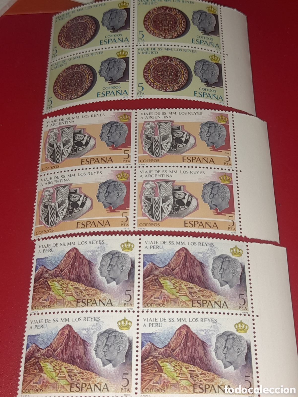 Sellos: Sello Espa&ntilde;a nuevo 1978. Visita Reyes Hispanoam&eacute;rica. Moneda. Numism&aacute;tica. Arqueologia. Monta&ntilde;a. Ar