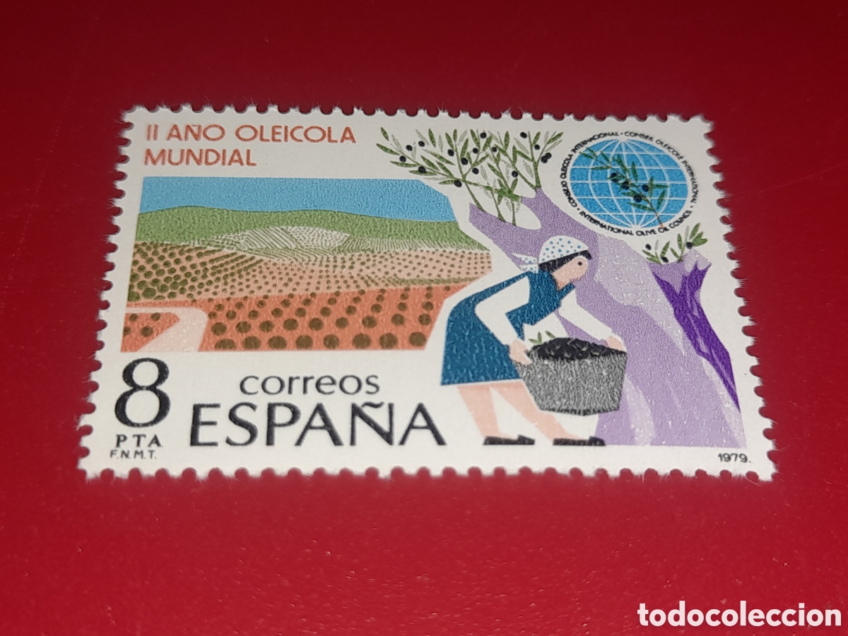 Sellos: Sello Espa&ntilde;a nuevo 1979. II a&ntilde;o oleicola inter. Campo. Agricultura. Cosecha. Vi&ntilde;as. Olivos. Naturale