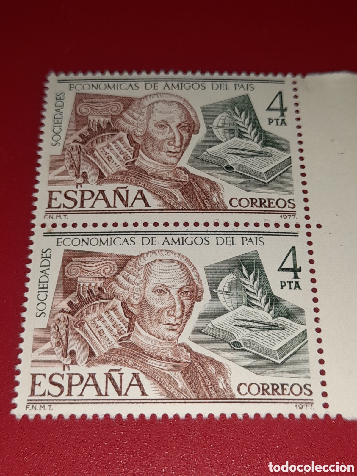 Sellos: Sello Espa&ntilde;a nuevo 1977. Edf: 2402. Carlos III. Reyes. Libros. Sociedades economicas. Monarcas. Libr