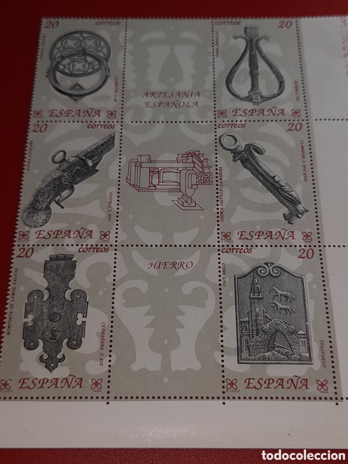 Sellos: HB Espa&ntilde;a nuevo 1990. Artesan&iacute;a. Hierro. Forja. Arte. Artesania. Aldaba. Llamador. Catedral. Pistola