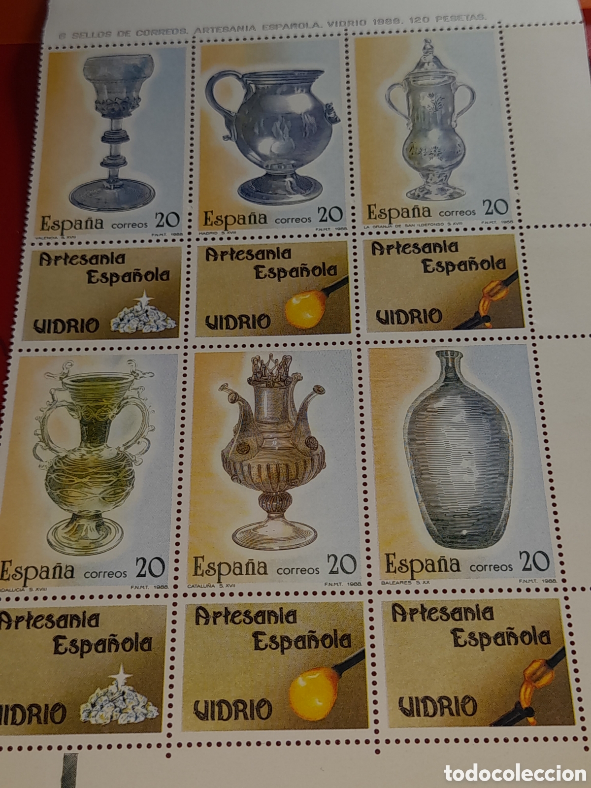 Sellos: HB Espa&ntilde;a nuevo 1988. Artesania. Vidrio. Soldados. Arte. Copa. Vasija. Cer&aacute;mica.