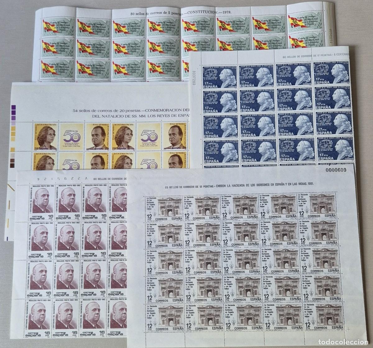 Sellos: Lote 5 Pliegos completos- Espa&ntilde;a &ndash; 1978/1985 &ndash; Constitucion, Reyes y m&aacute;s.