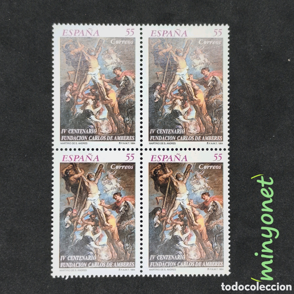 Sellos: Bloque de 4 sellos 3298 de 1994 - Centenario Fundaci&oacute;n Carlos de Amberes