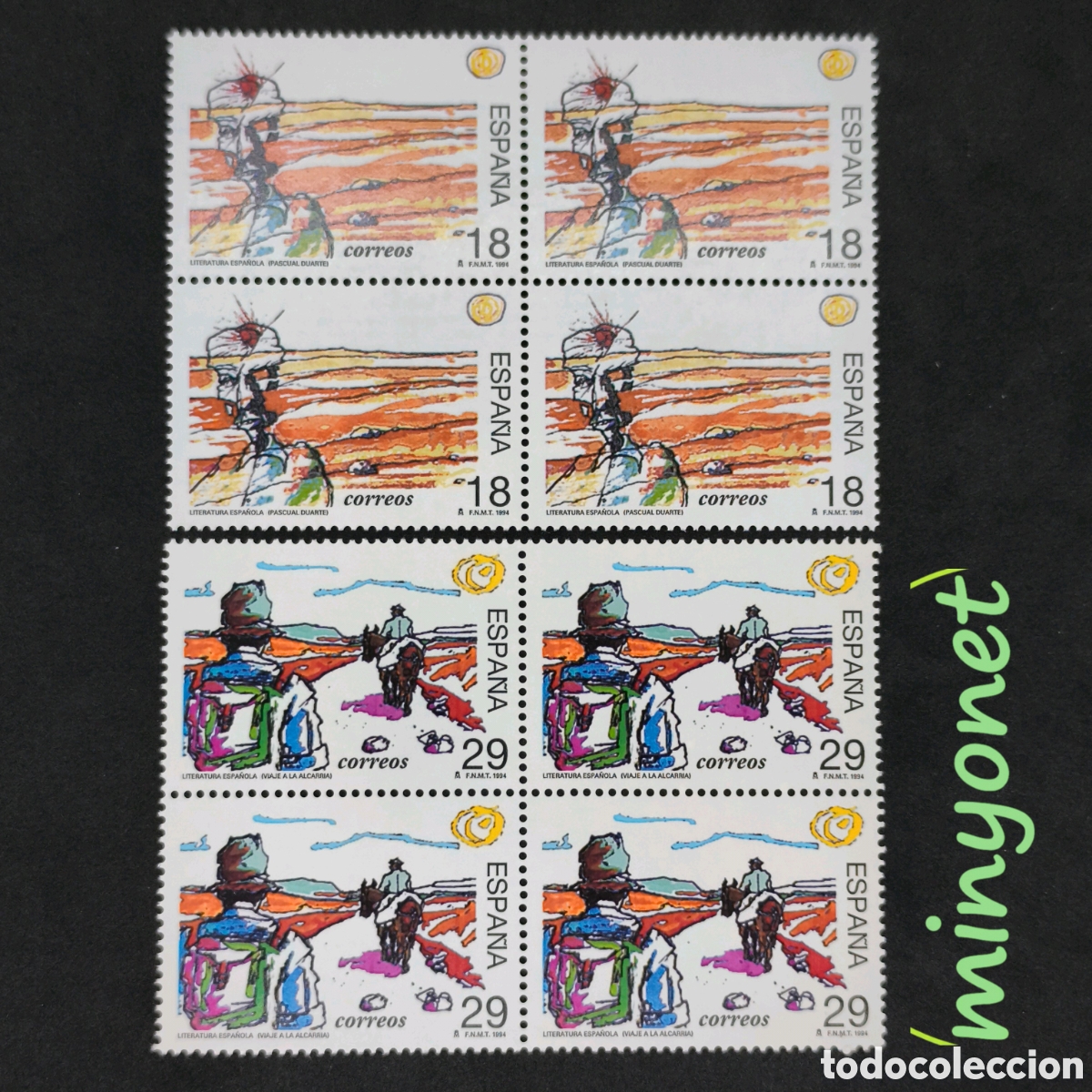 Sellos: 2 bloques de 4 sellos 3303 y 3304 de 1994 - Literatura Espa&ntilde;ola
