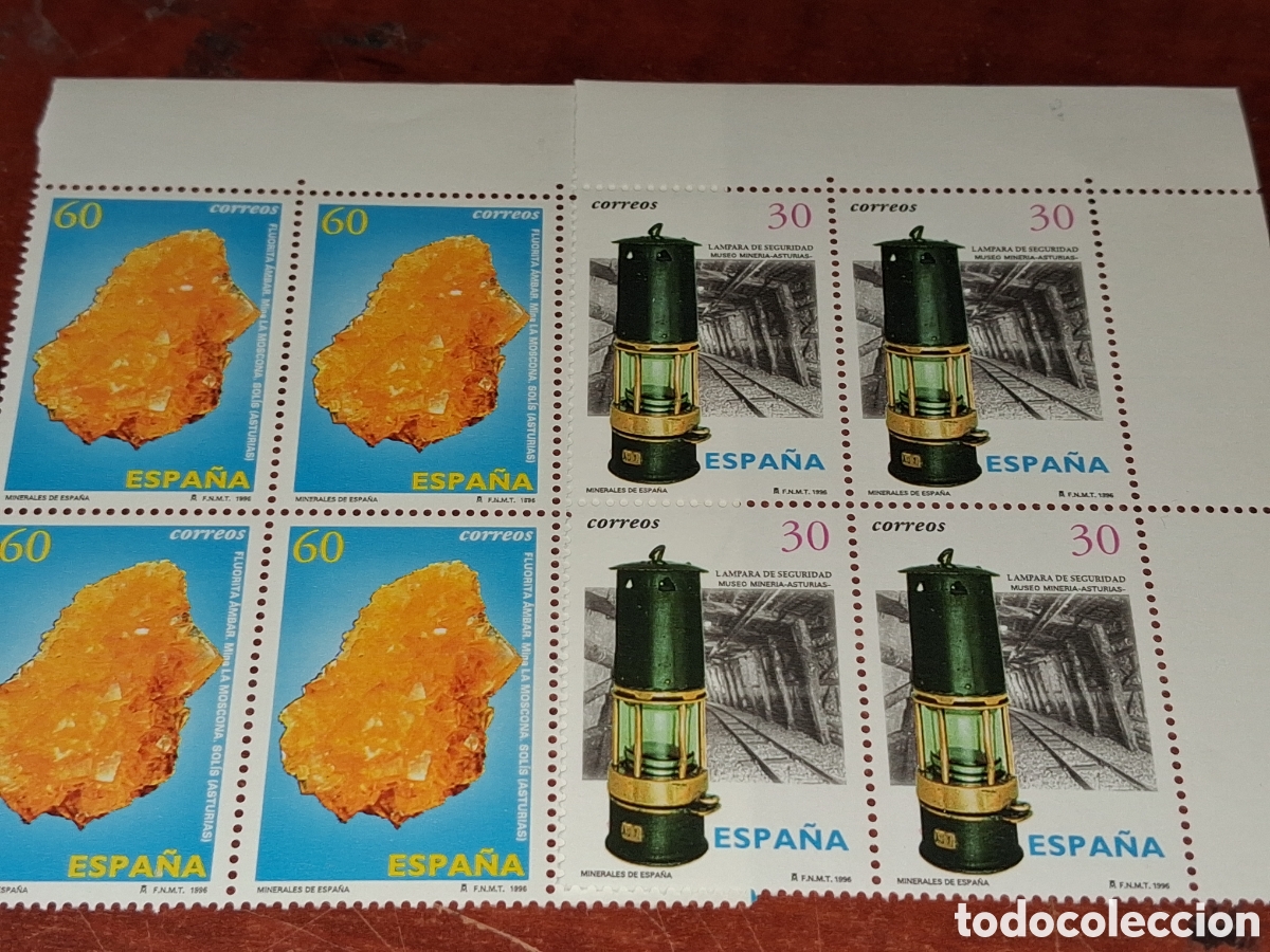 Sellos: Sello Espa&ntilde;a nuevo 1996. Minerales. Mina. L&aacute;mpara. Fluorita. Rocas. Geolog&iacute;a. Museo.