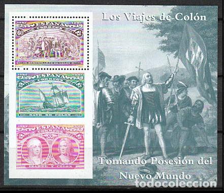 Sellos: EDIFIL 3207, 5&ordm; CENT&ordm; DEL DESCUBRIMEINTO DE AMERICA, DESEMBARCO DE COLON, NUEVO *** HOJA BLOQUE