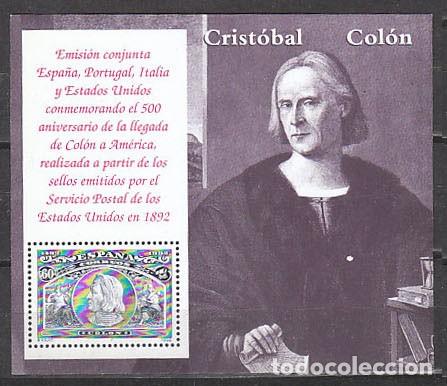 Sellos: EDIFIL 3204, 5&ordm; CENTENARIO DEL DESCUBRIMIENTO DE AMERICA, COLON, NUEVO *** EN HOJA BLOQUE