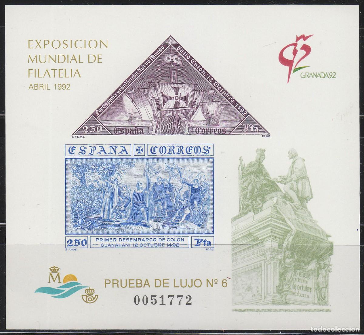 Briefmarken: EDIFIL 3195 A/B, V CENTENARIO DEL DESCUBRIMIENTO DE AMERICA, a&ntilde;o 1992, GRANADA'92, PRUEBA DE LUJO
