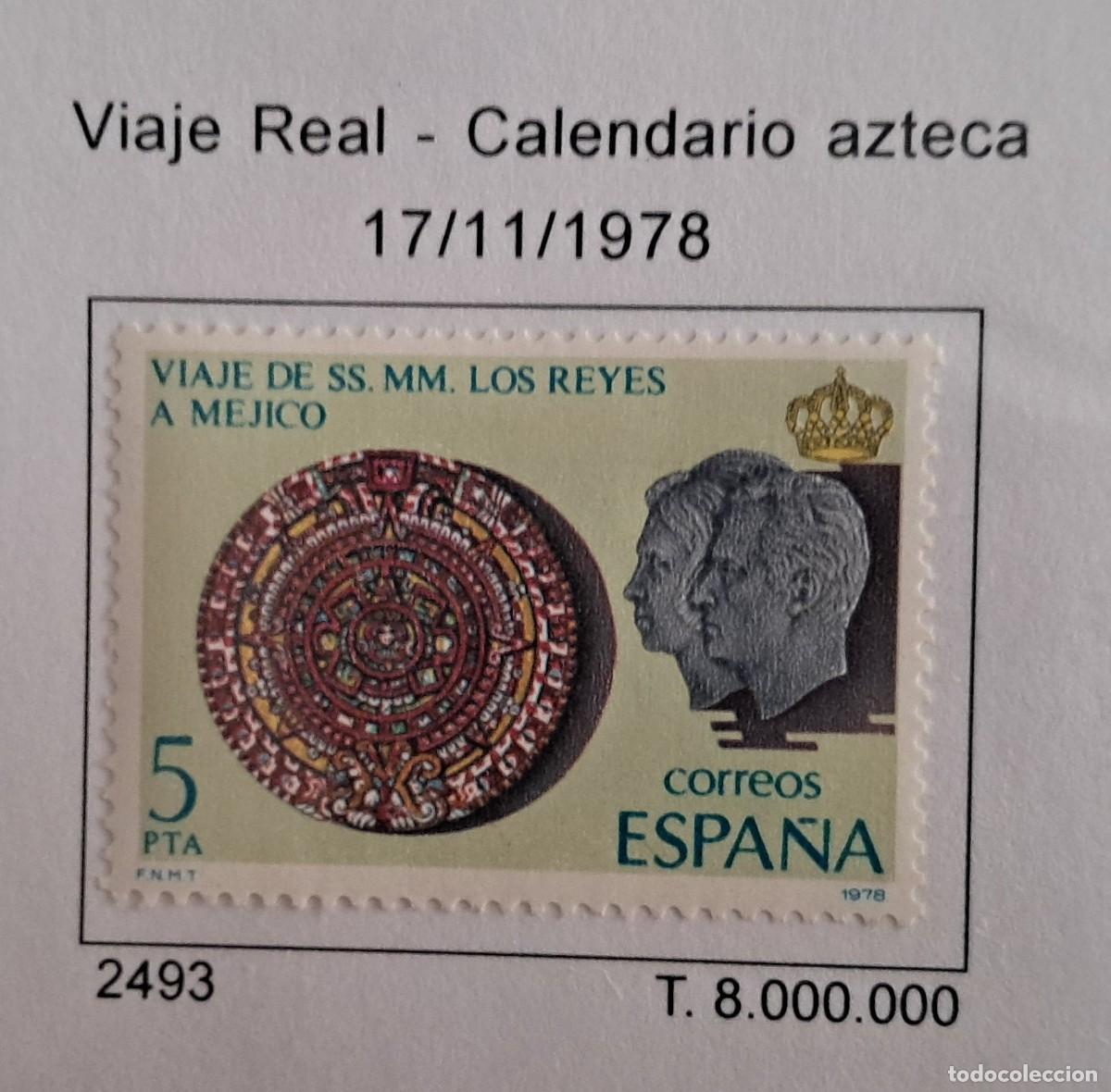 Sellos: sello de Espa&ntilde;a usado, viaje real a M&eacute;jico, Calendario azteca, edifil 2493, a&ntilde;o 1978.
