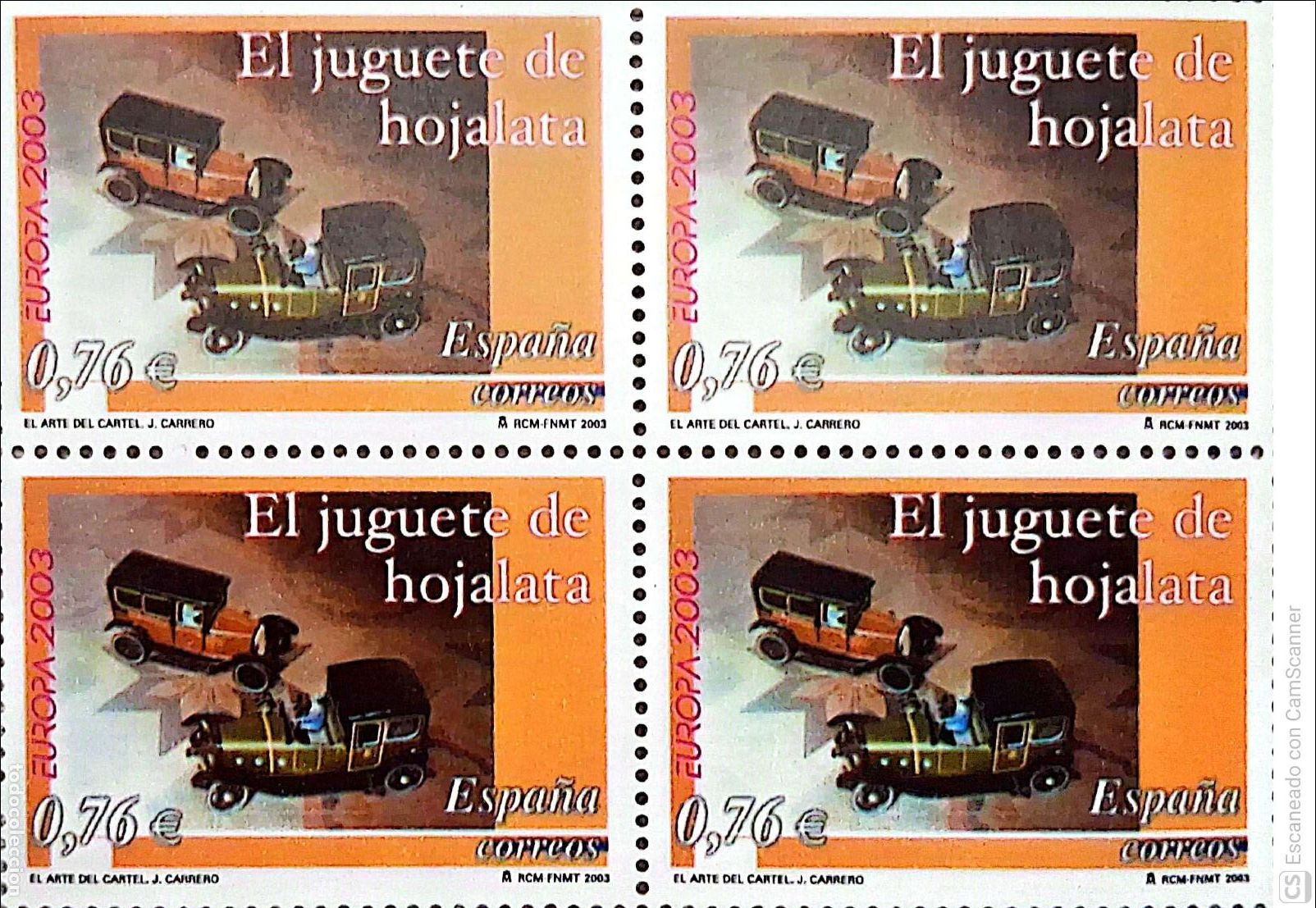Sellos: Espa&ntilde;a. 3982 Europa-Cept: Cartel, en bloque de cuatro. 2003. Numeraci&oacute;n Edifil y sellos nuevos