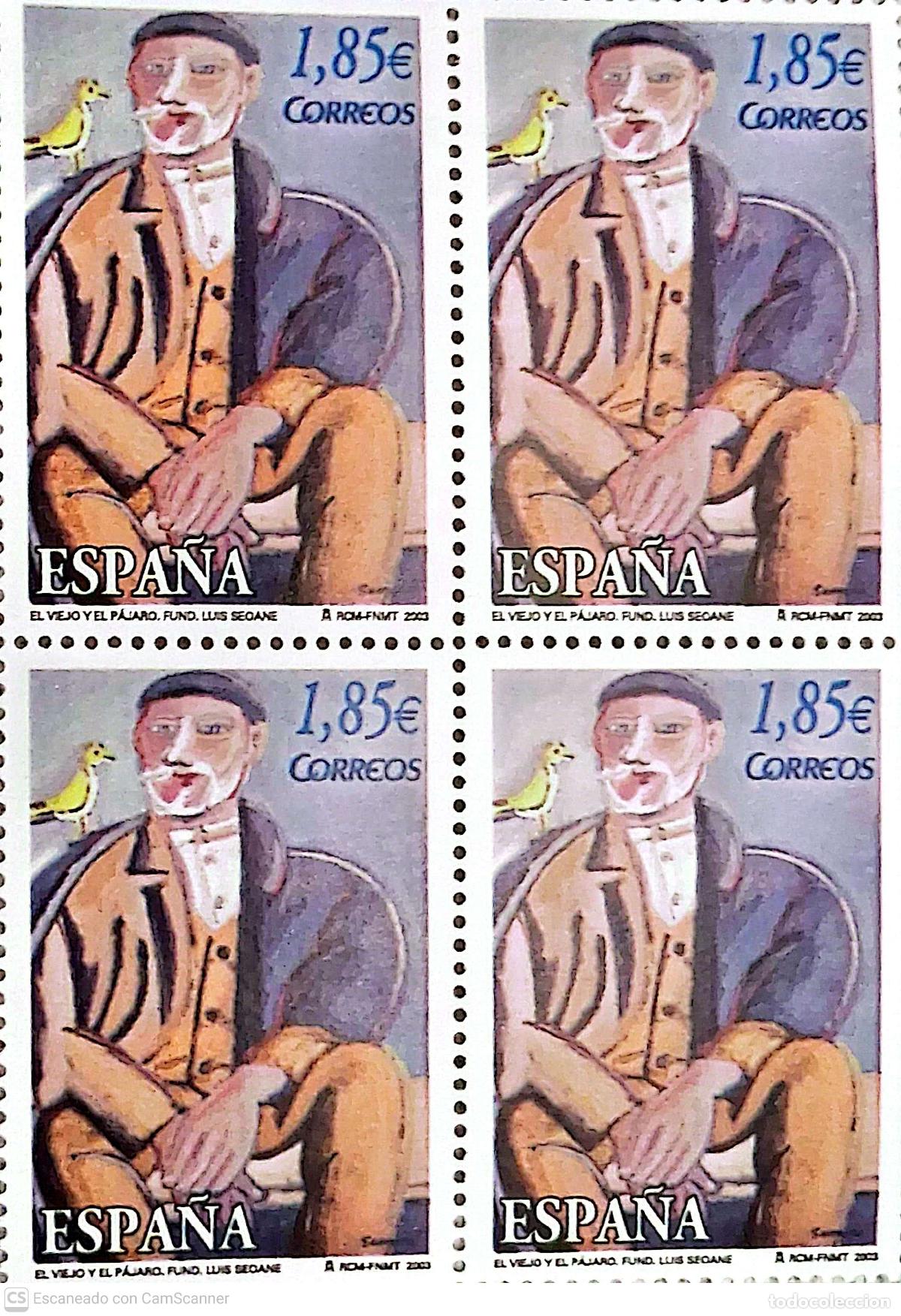 Sellos: Espa&ntilde;a. 4026 Homenaje a Luis Seoane, en bloque de cuatro. 2003. Numeraci&oacute;n Edifil y sellos nuevos