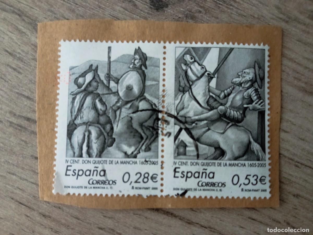 Sellos: 2 SELLOS ESPA&Ntilde;OLES IV CENTENARIO DON QUIJOTE, PEGADOS Y MATASELLADOS