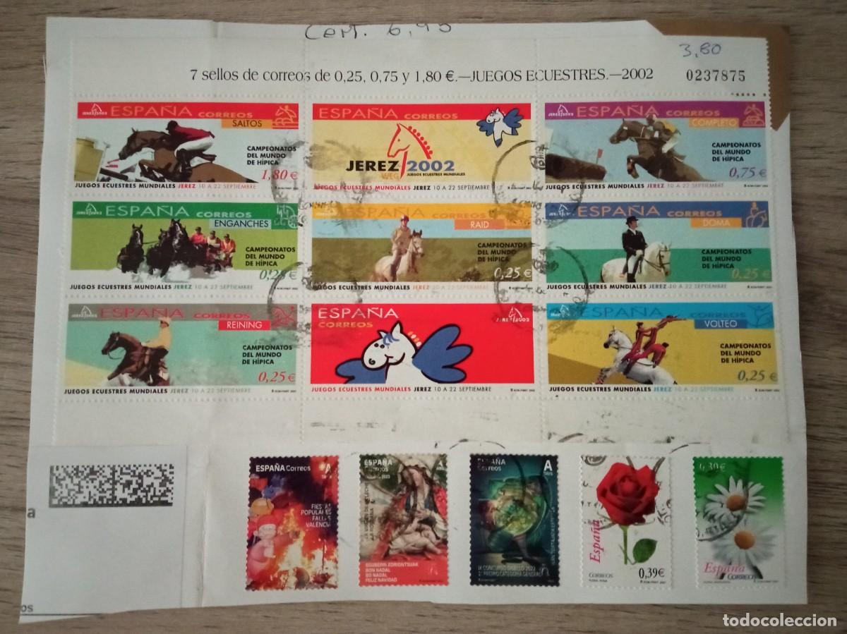 Sellos: MINIPLIEGO JUEGOS ECUESTRES 2002 Y 5 SELLOS MAS PEGADOS Y MATASELLADOS