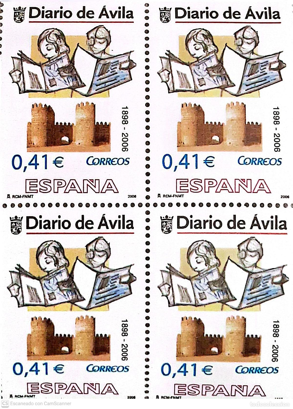 Sellos: Espa&ntilde;a. 4232 Diario de &Aacute;vila, en bloque de cuatro. 2006. Sellos nuevos y numeraci&oacute;n Edifil